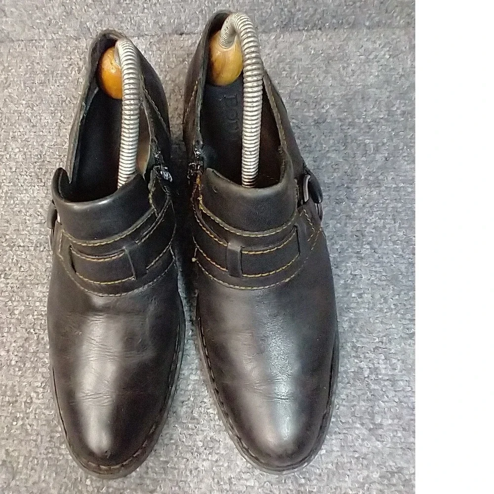 Born Womens Leather Ankle Booties‎ Block Heel Harness O-Ring Black W32138 Size 8